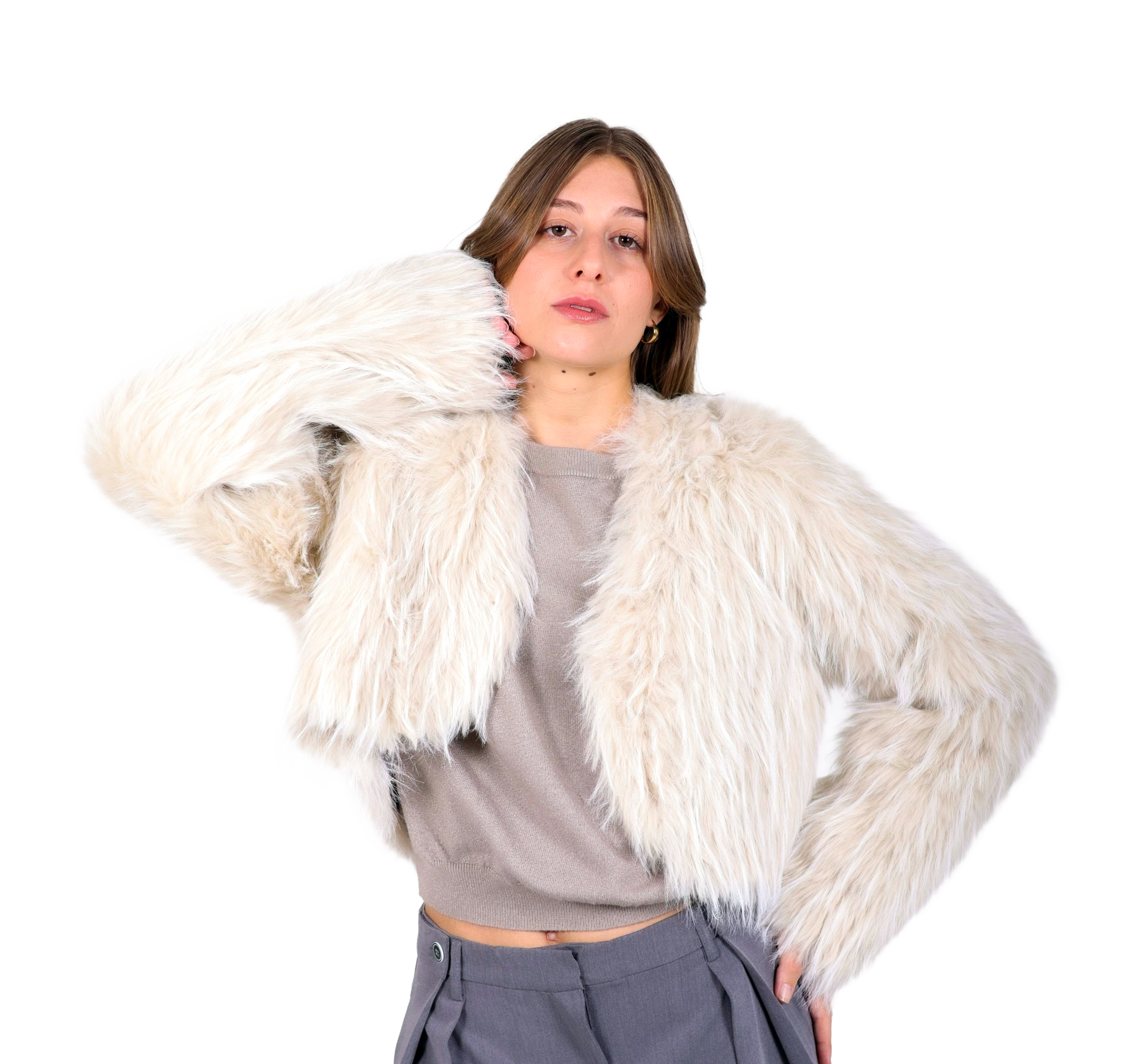 Chaqueta corta de pelo largo sintético