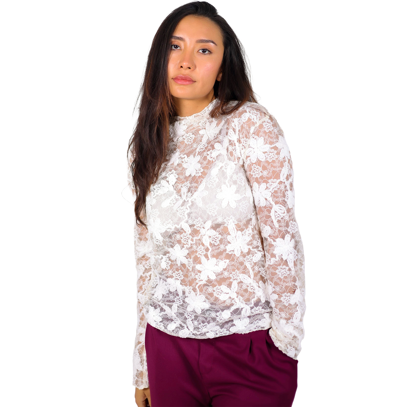 Camiseta de de encaje manga larga