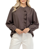 Camisa cuello mao, volante frontal