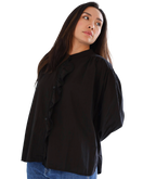 Camisa cuello mao, volante frontal