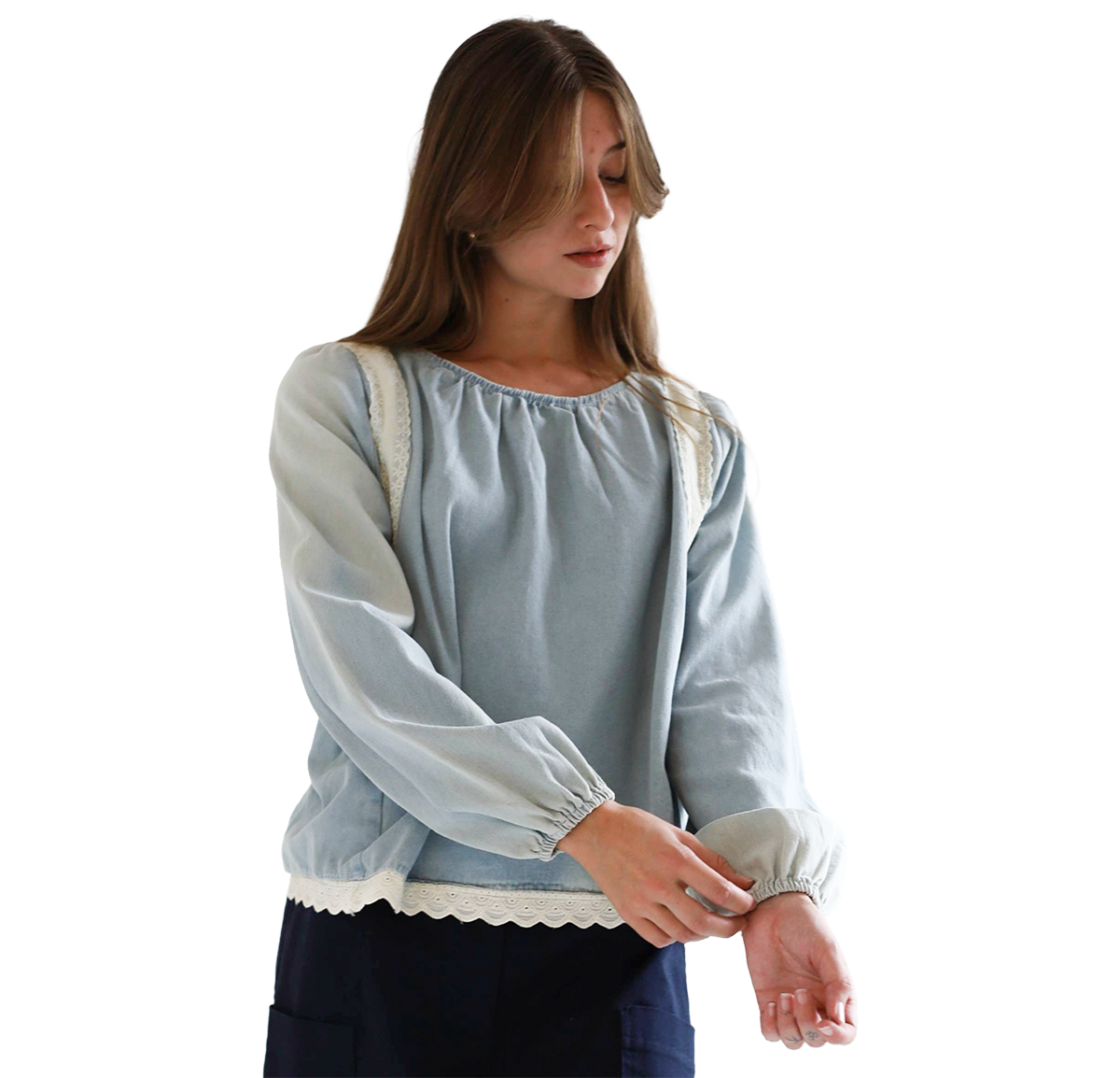 Blusa light blue con broderi