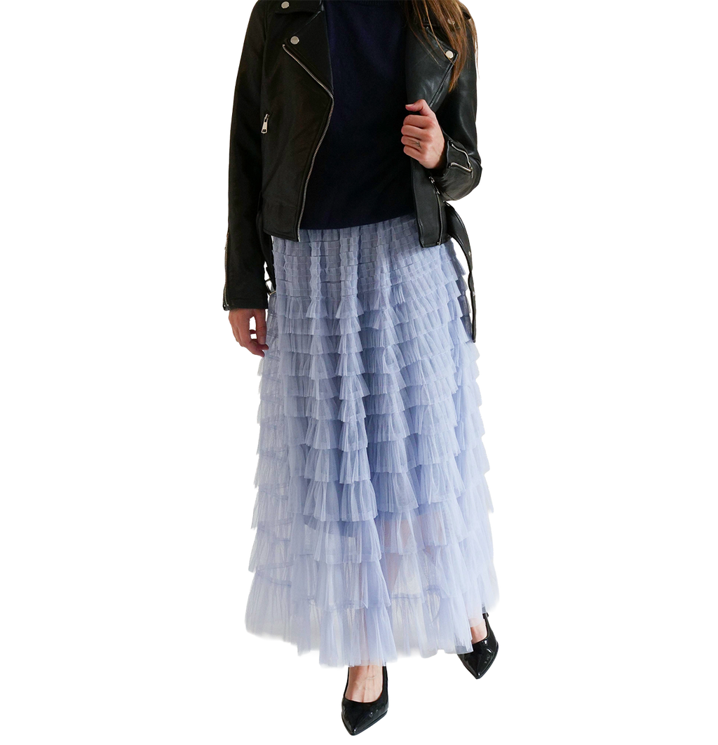 Falda midi de tul celeste