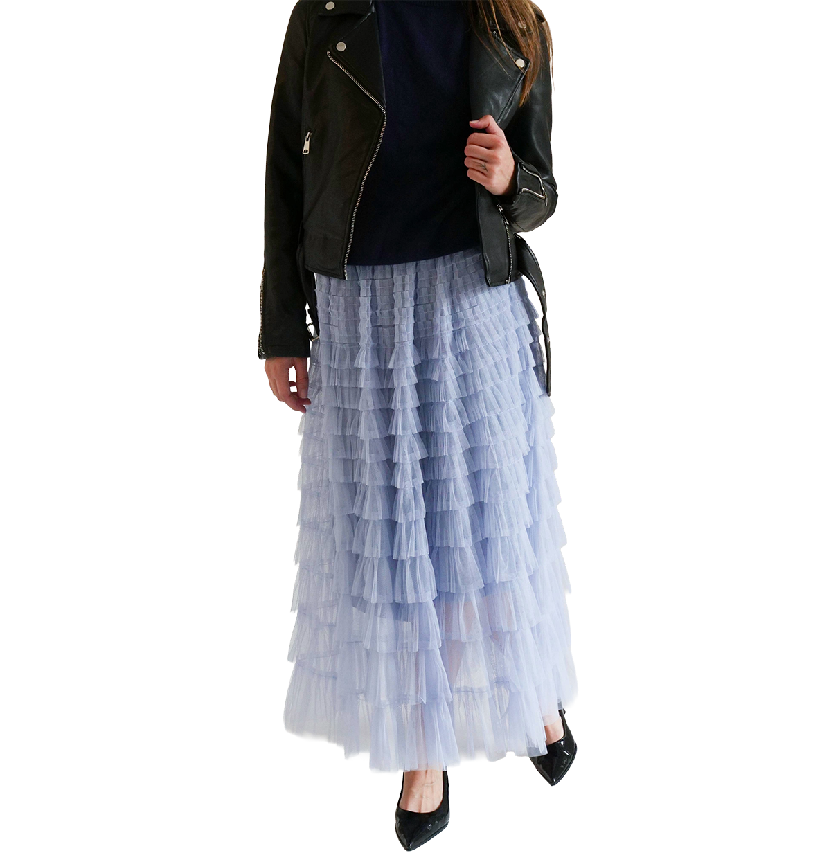 Falda midi de tul celeste