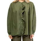 Camisa cuello mao, volante frontal