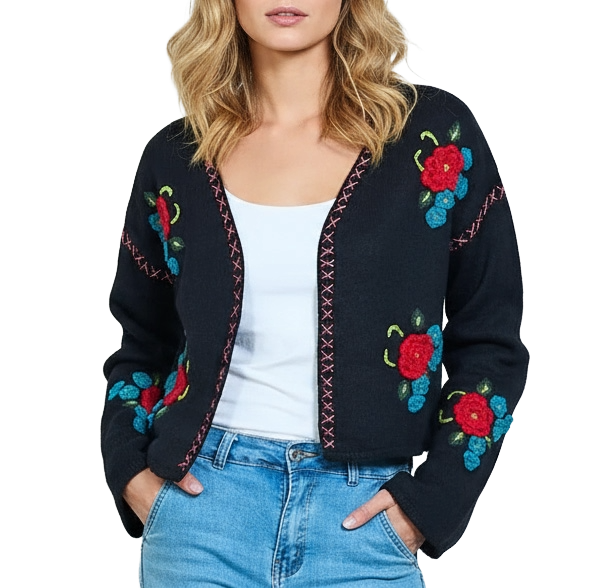 Cárdigan bordado con frente abierto