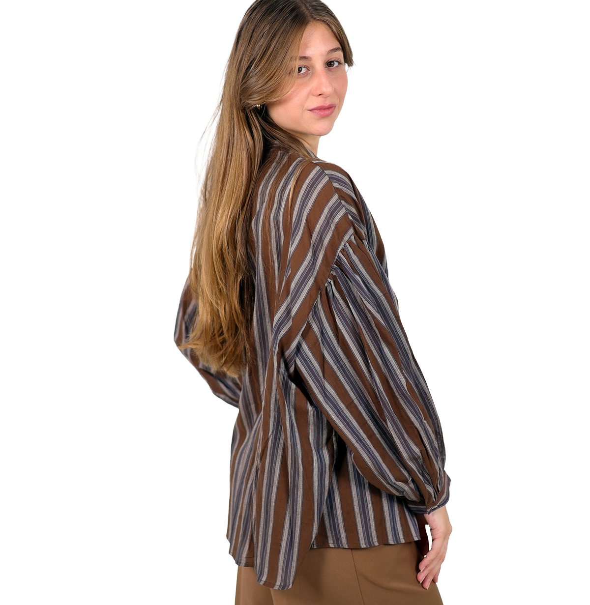 Blusa marrón a rayas de algodón