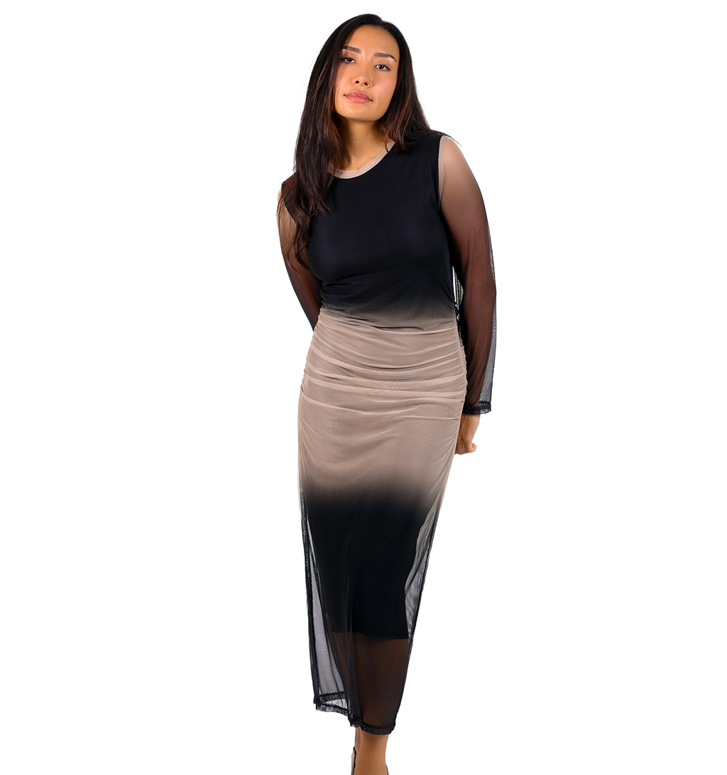 Vestido midi semitransparente con efecto degradado