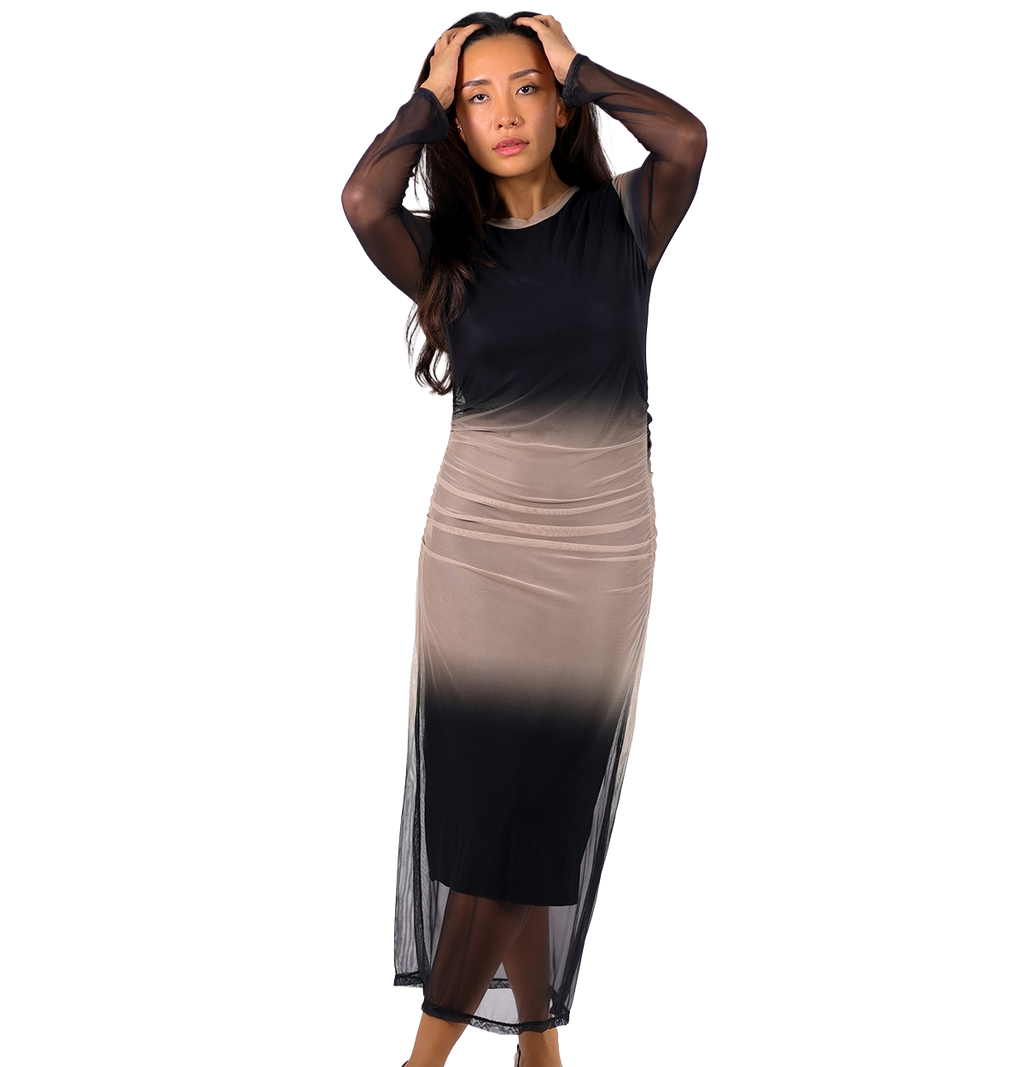 Vestido midi semitransparente con efecto degradado