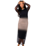 Vestido midi semitransparente con efecto degradado