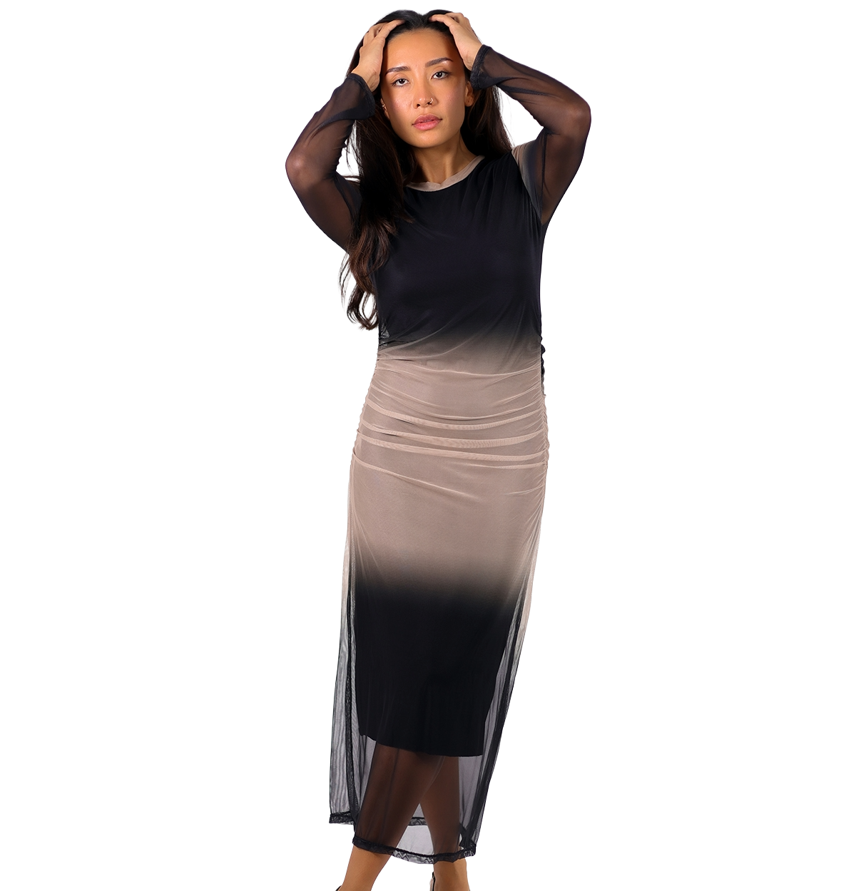 Vestido midi semitransparente con efecto degradado