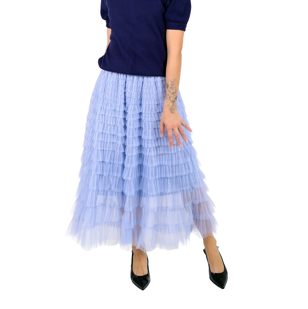 Falda midi de tul celeste