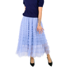 Falda midi de tul celeste