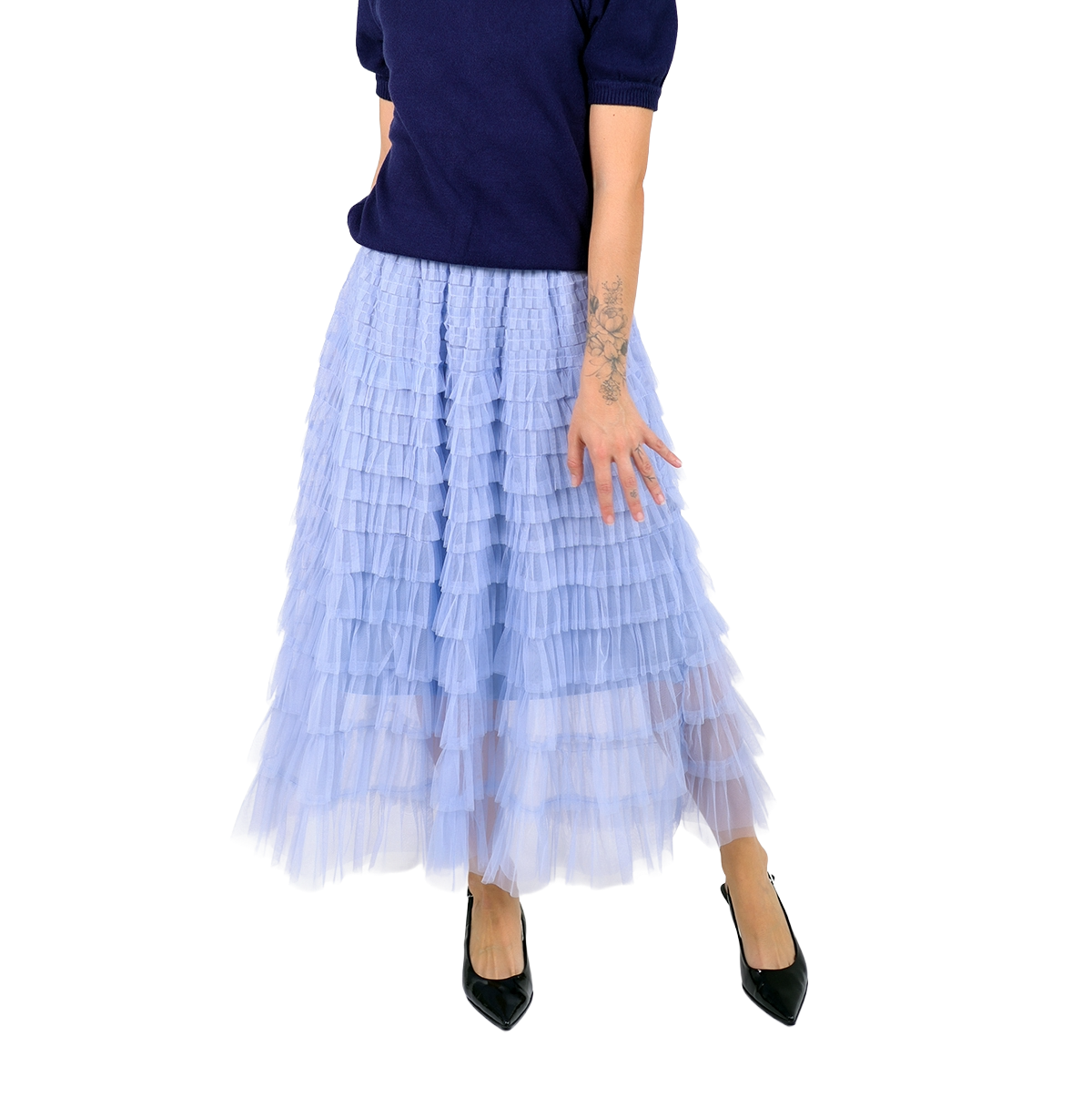 Falda midi de tul celeste