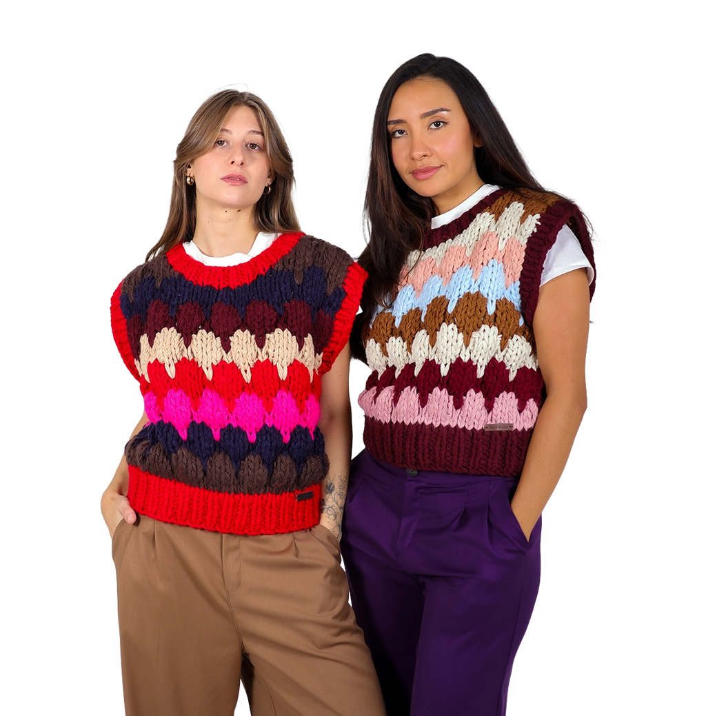 Chaleco tejido a mano de punto grueso