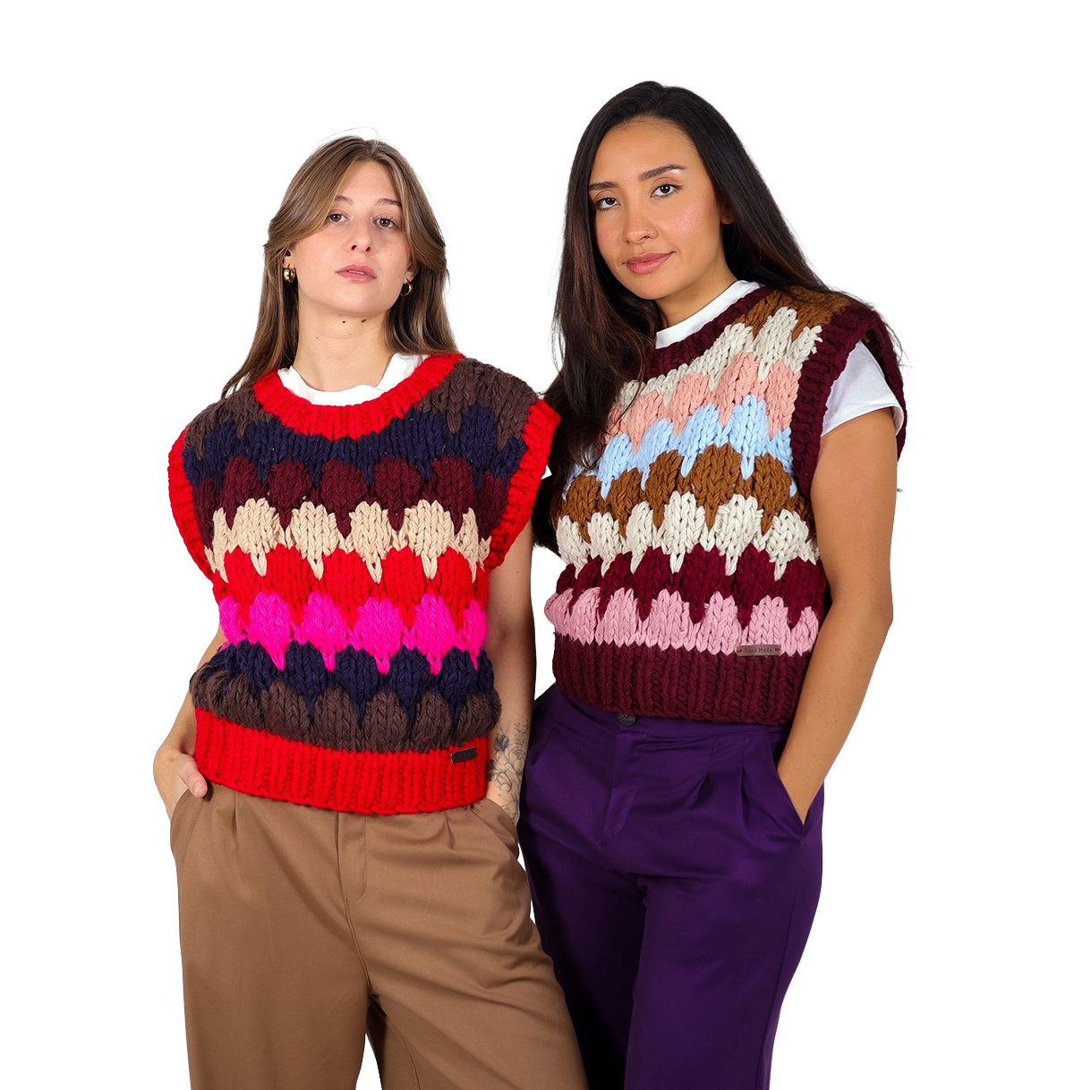 Chaleco tejido a mano de punto grueso