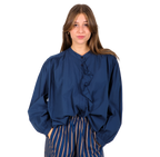 Camisa cuello mao, volante frontal